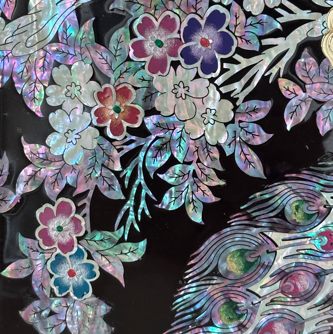 Mother of Pearl Bandaji Chest: Peacock and Peony Motif Jewelry Cabinet