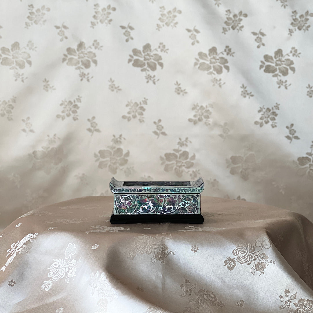 Mother-of-Pearl Lidded Box: Scholar’s Desk-Inspired Form with Crane and Pine Motif
