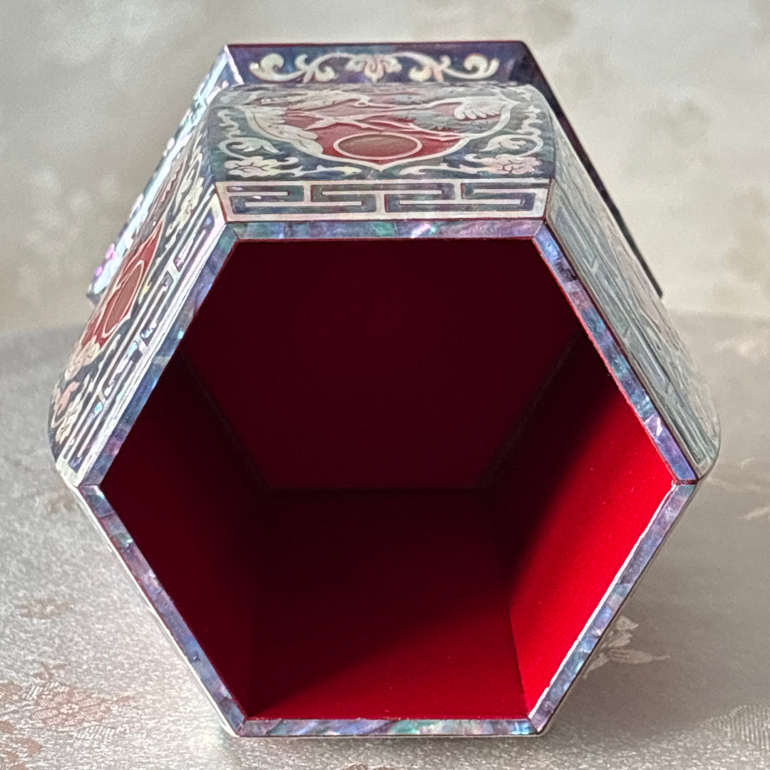 Mother of Pearl Jewelry Chest Set: Matching Pencil Holder with Pine and Crane Motif