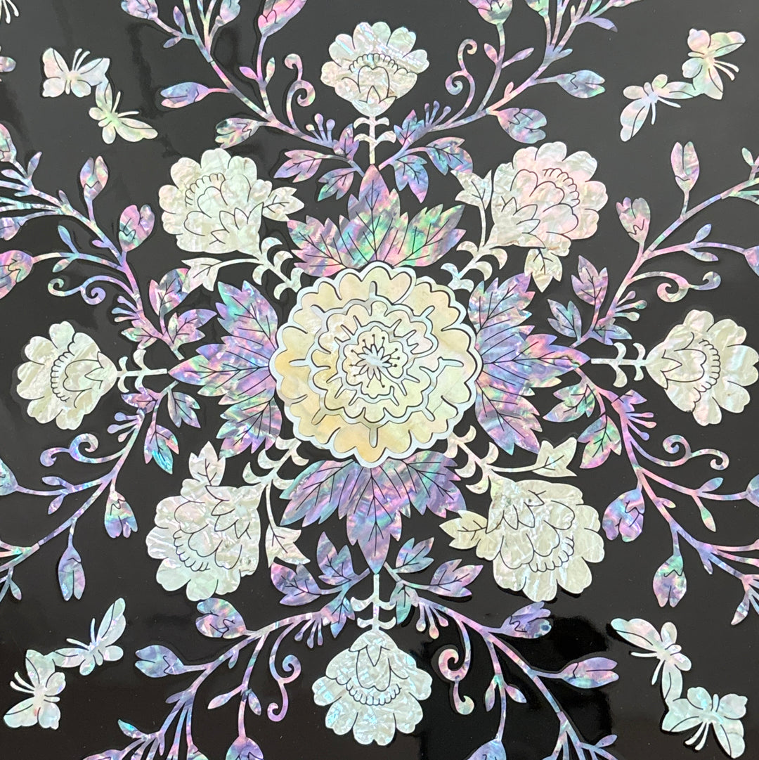 Mother-of-Pearl Folding Table (Soban): Peony and Butterfly Motif, Flower Form