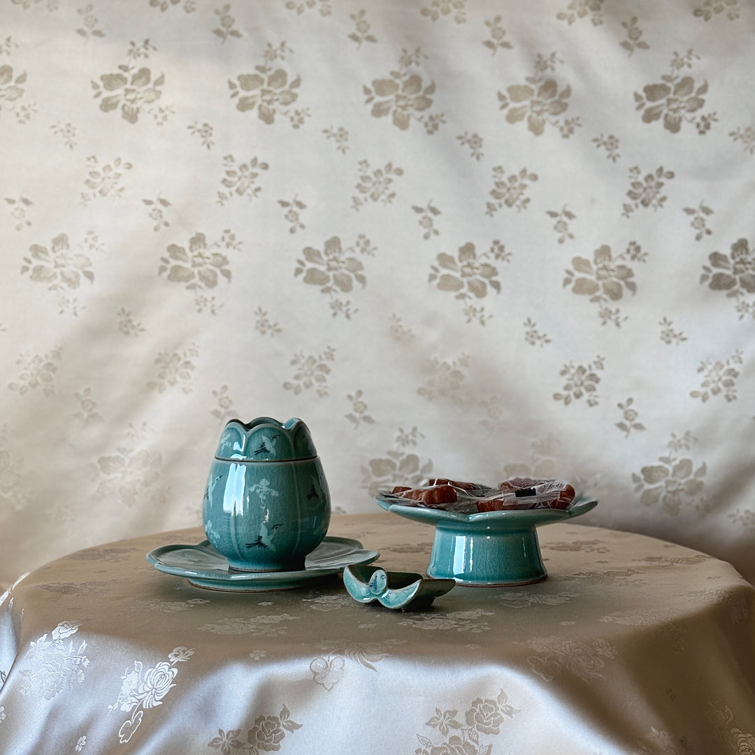 Celadon Tea Set– Tulip Cup, Dessert Plate and Utensil Rest By Master Artisan