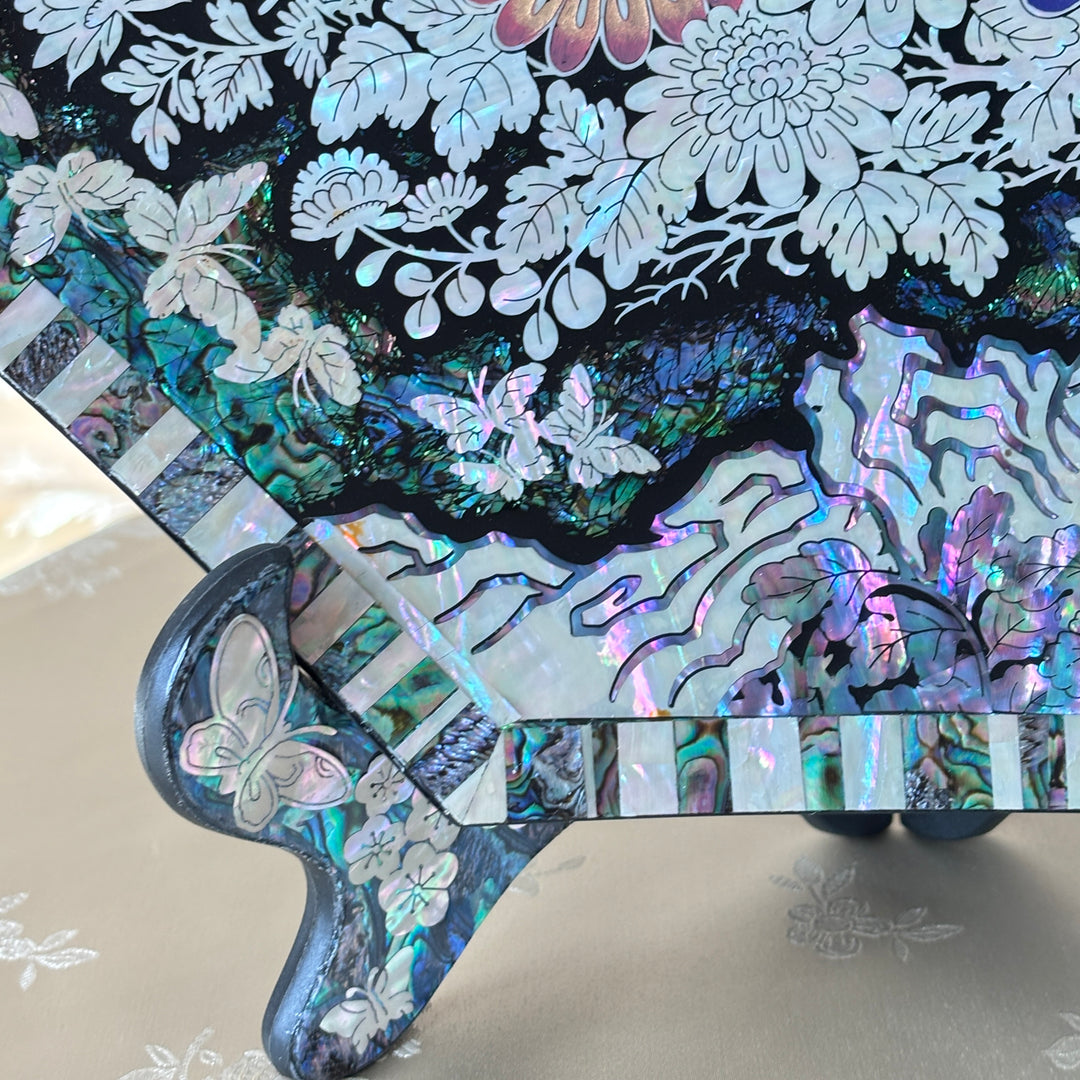 Mother of Pearl Octagonal Tray: Chrysanthemum and Butterfly on Abalone