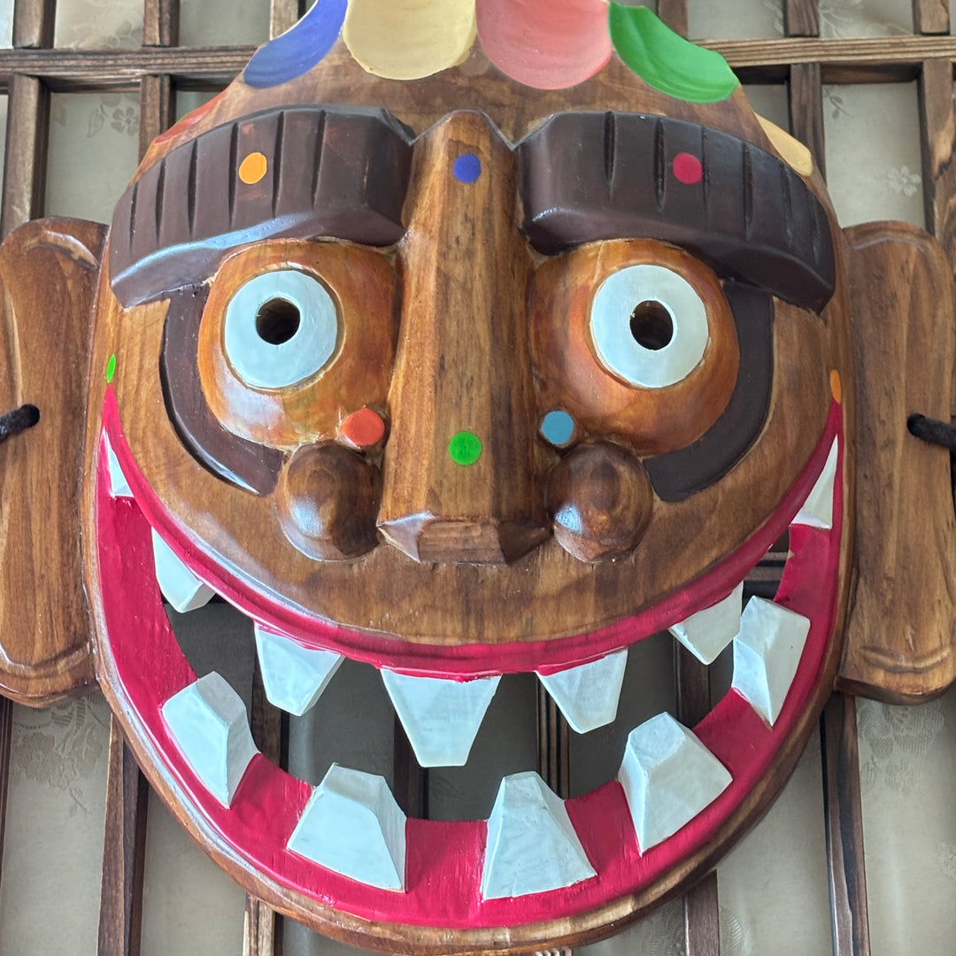 Wooden Wall Mask: Grand-Scale Maltuki Comic Servant Character from Traditional Mask Dance