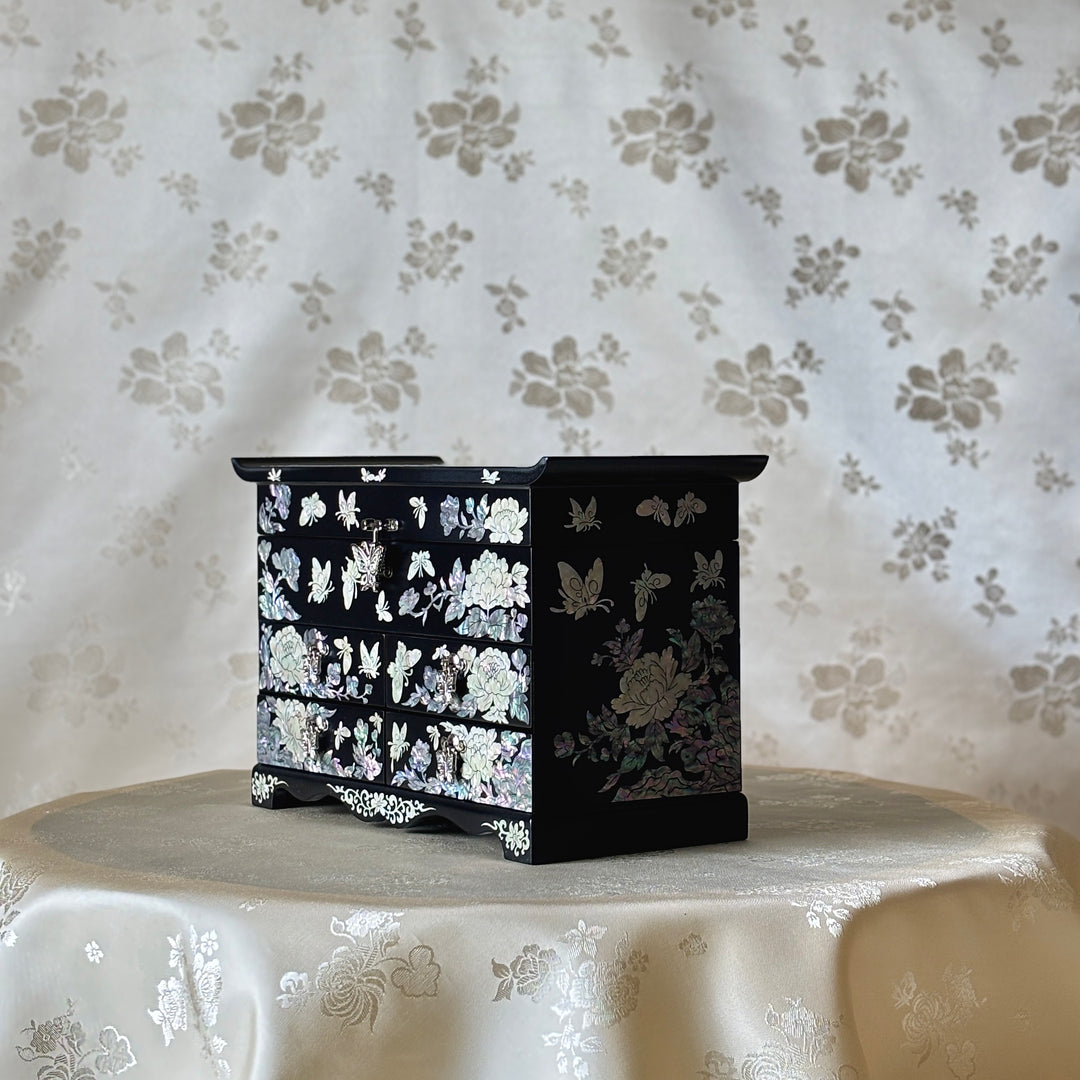 Mother-of-Pearl Jewelry Chest: Butterfly and Peony Motif, Scholar’s Style