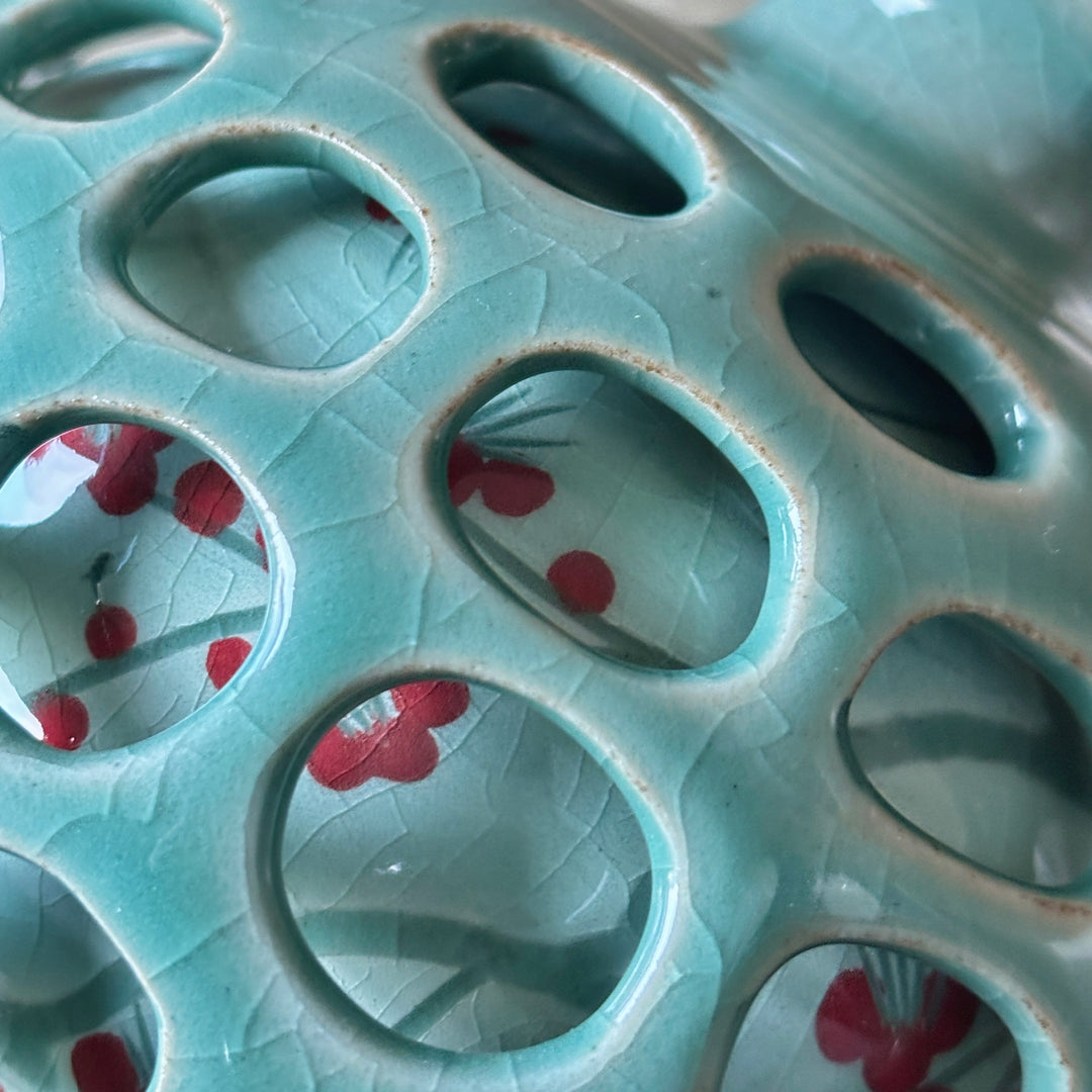 Celadon Vase: Double-Walled Openwork with Plum Blossom and Crane Motifs