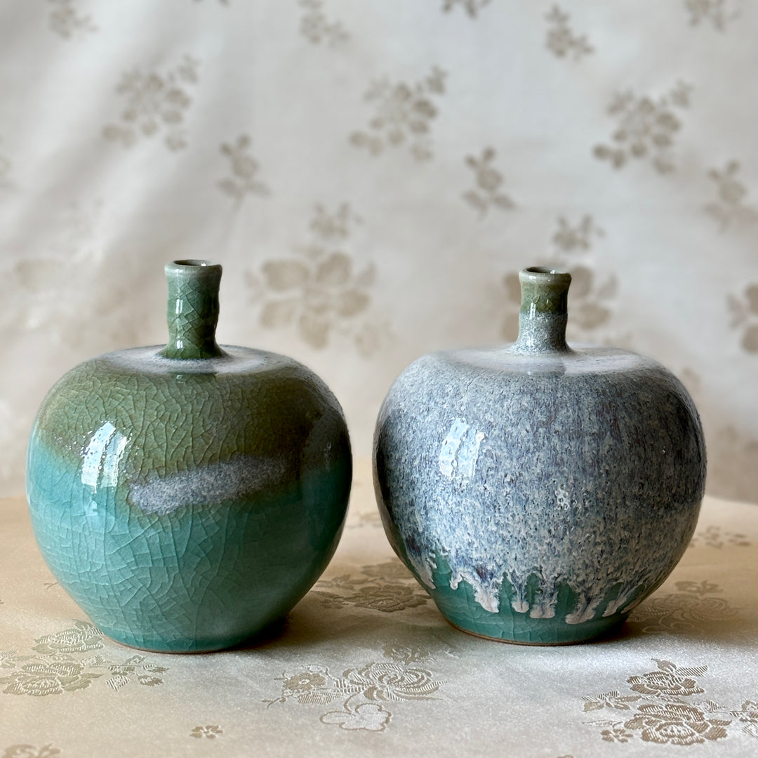 Korean Double-Glazed Celadon Vase Set: by Master Artisan