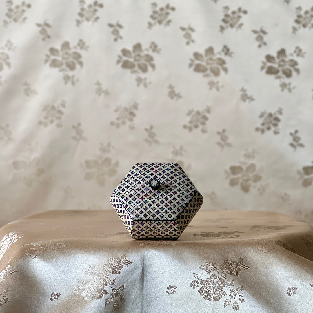 Mother-of-Pearl Hexagonal Mini Lidded Box: Chilbo Pattern