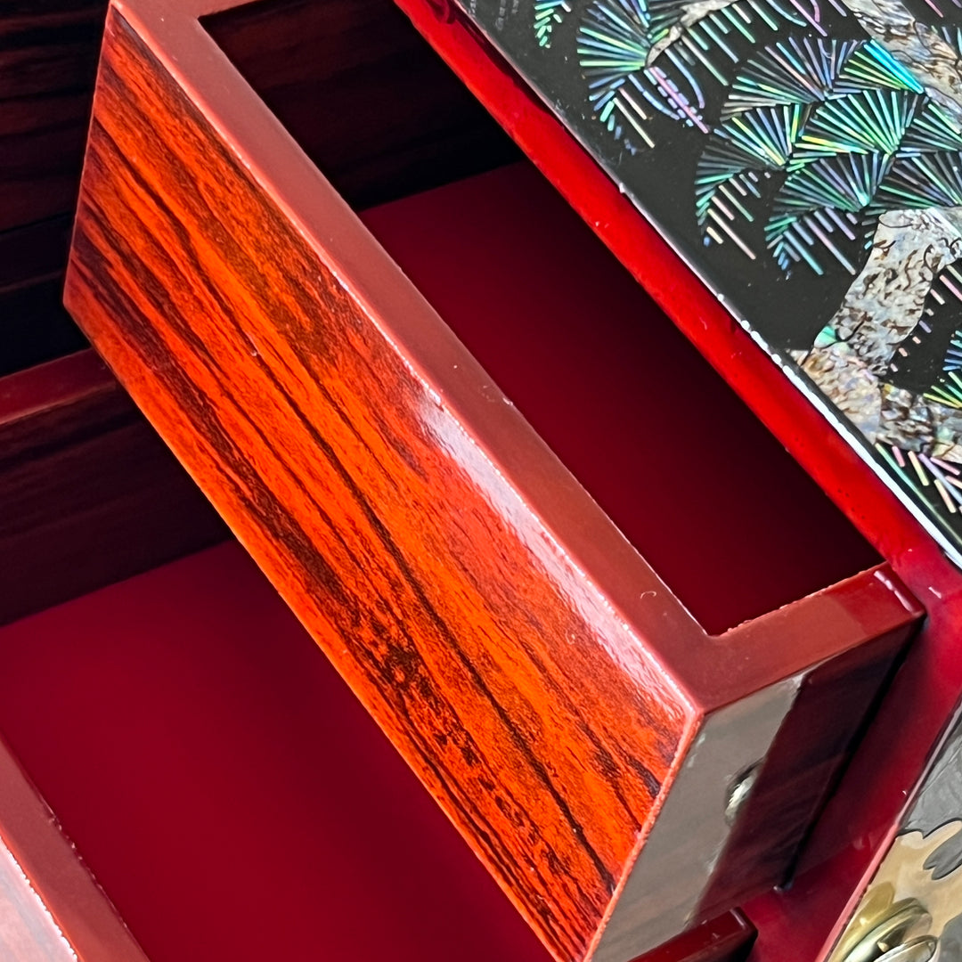 Mother-of-Pearl Double Chest (Ssanghap): Grand-Scale, Crane Family beneath Pine Trees