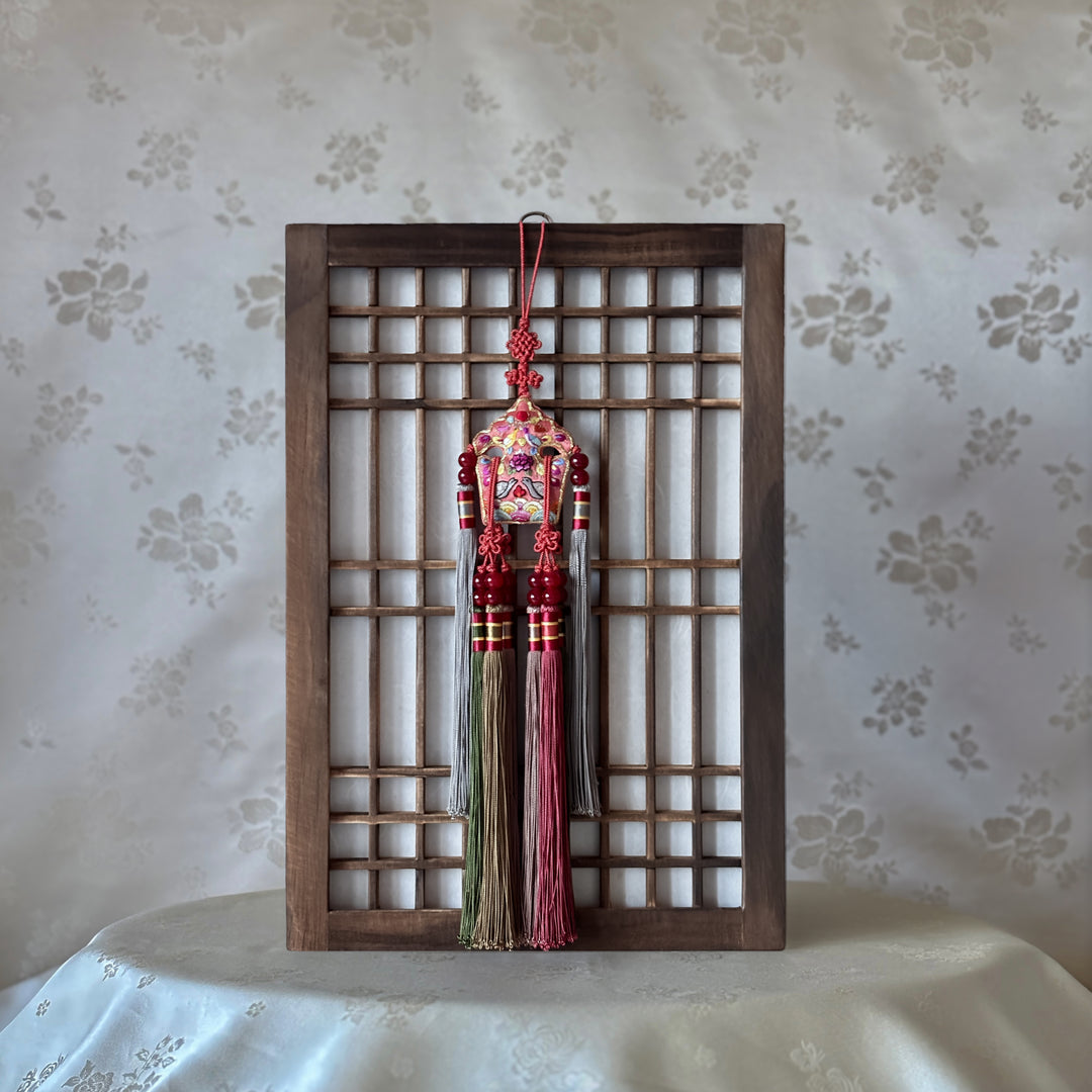 Korean traditional Norigae with Embroidery and 4 Tassels