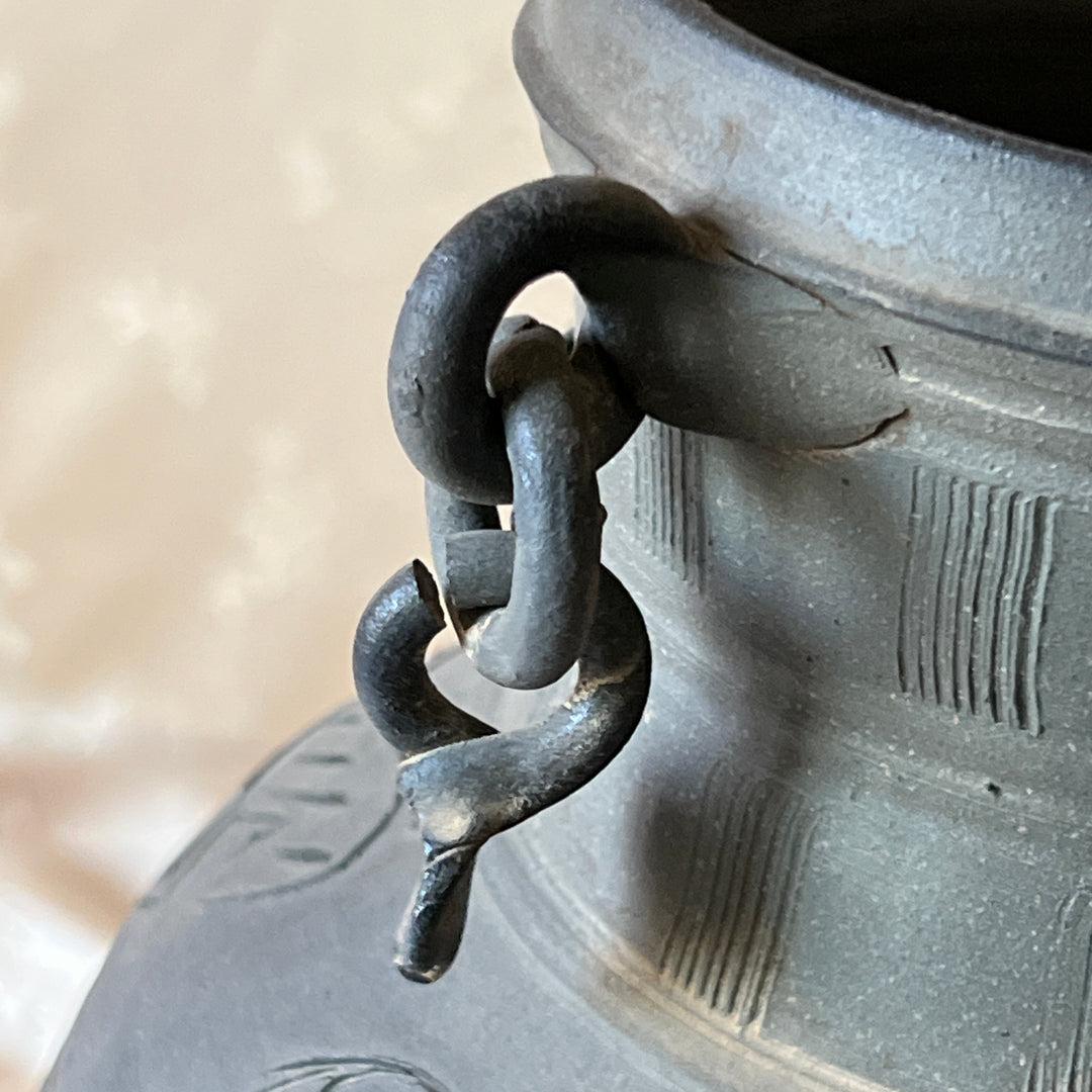 Silla Earthenware Long-Necked Jar: Horse Motif with Ring Ornaments
