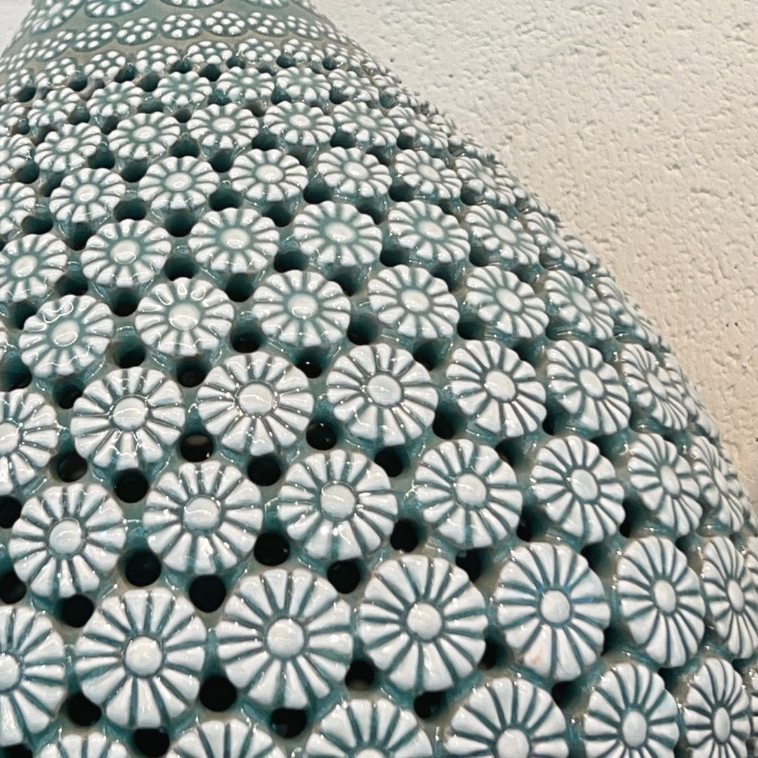 Celadon Double-Walled Openwork Gourd Vase: Chrysanthemum Motif by Master Artisan