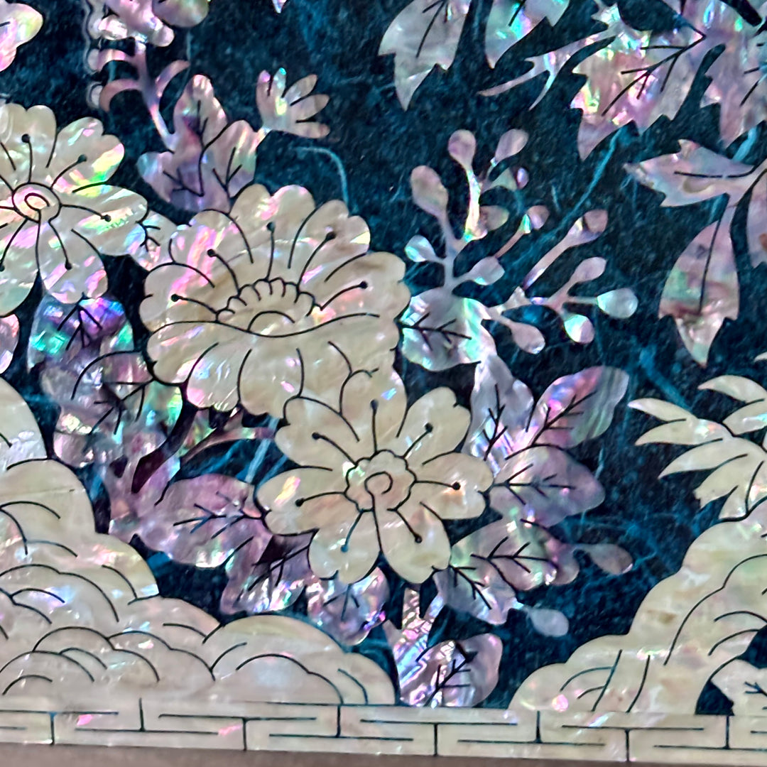 Mother of Pearl Jewelry Box: Butterfly and Peony Motif on Navy Hanji