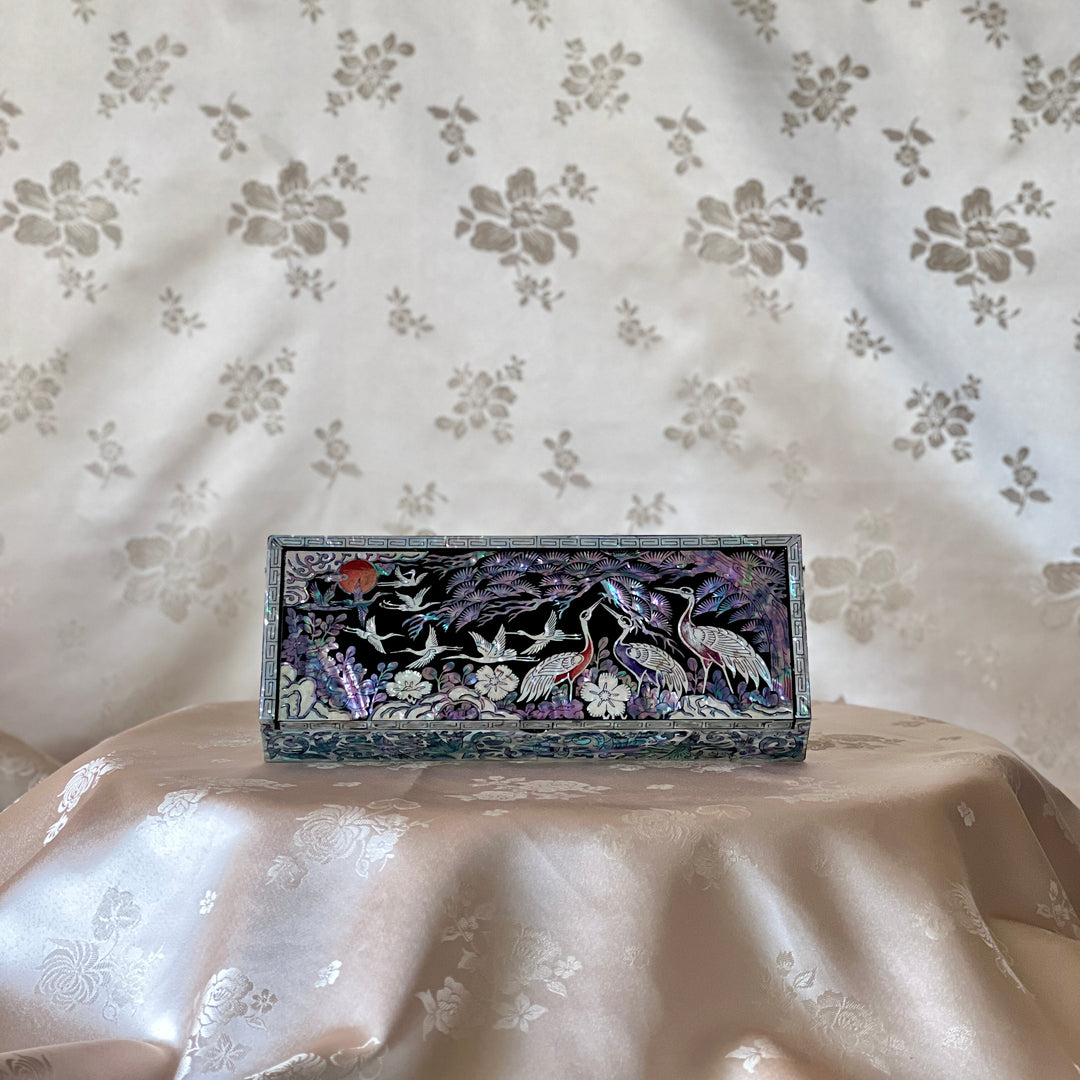 Mother-of-Pearl Stationary Box: Crane and Pine Tree Motif