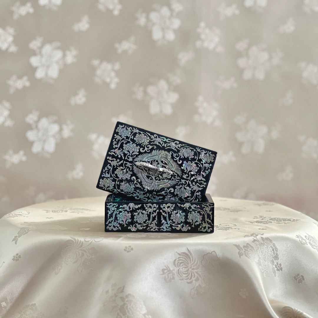 Mother of Pearl Jewelry or Business Card Box with Crane and Vine Pattern (자개 당초 학문 명함 보관함)