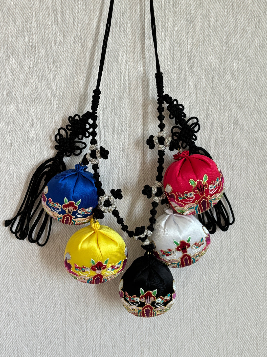 Traditional Dohl Belt with Lucky Bags Symbolic Accessory with Wooden Frame