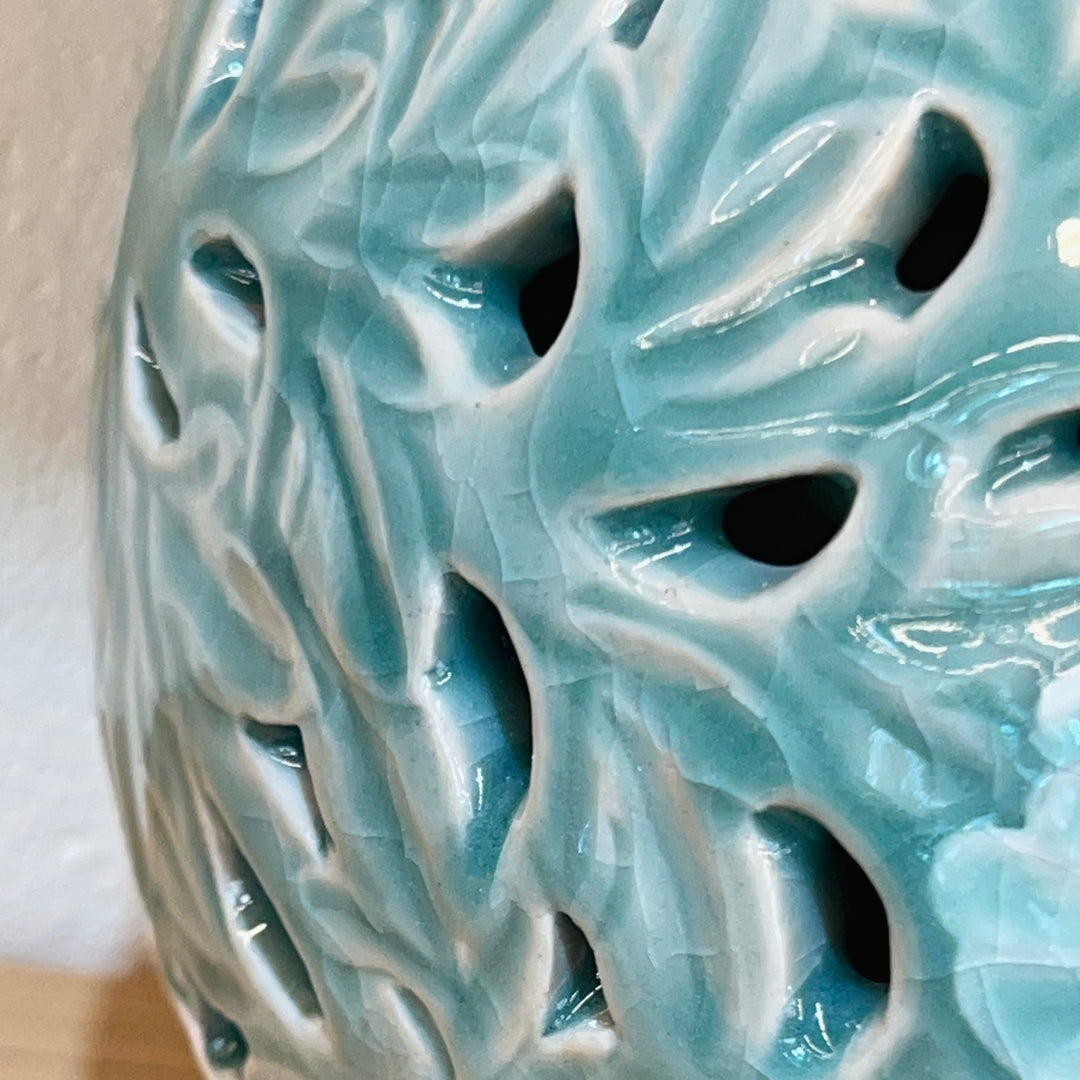 Celadon Vase: Double-Wall Openwork Design with Peony Motif by Master Artisan