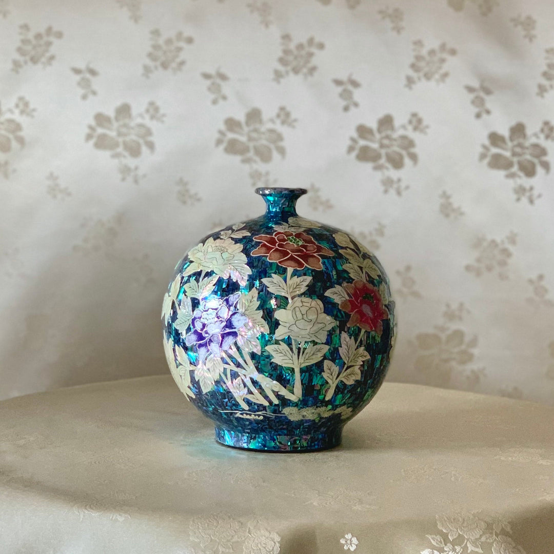 Ceramic Mother of Pearl Vase with Butterfly and Peony Pattern