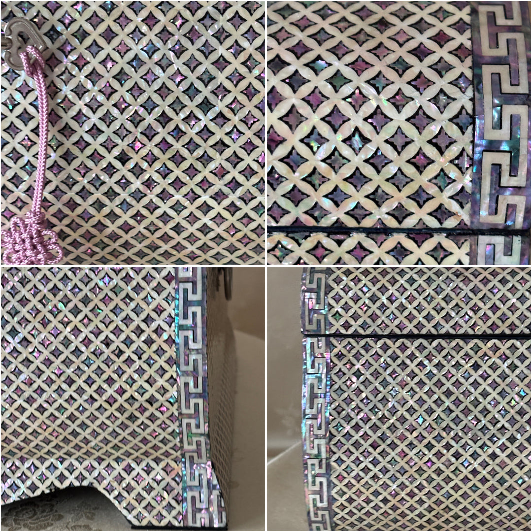 Mother of Pearl Jewelry Box: Extra-Large Curved Chest with Chilbo Lattice Pattern