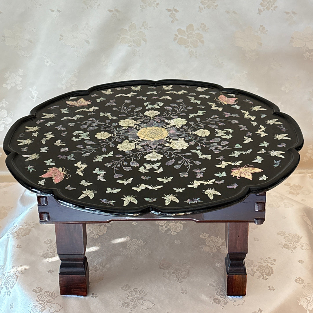 Mother-of-Pearl Folding Table (Soban): Peony and Butterfly Motif, Flower Form