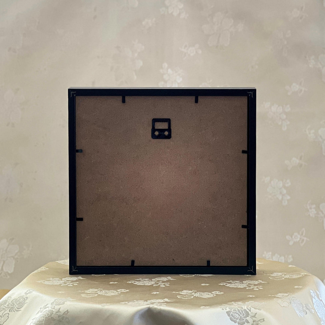 Embroidered Art Emblem: Crane Pair Motif in Frame, Brown Silk