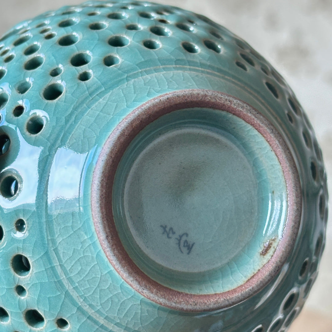 Celadon Vase: Double-Walled Openwork with Crane Motif and Celestial Openwork Exterior