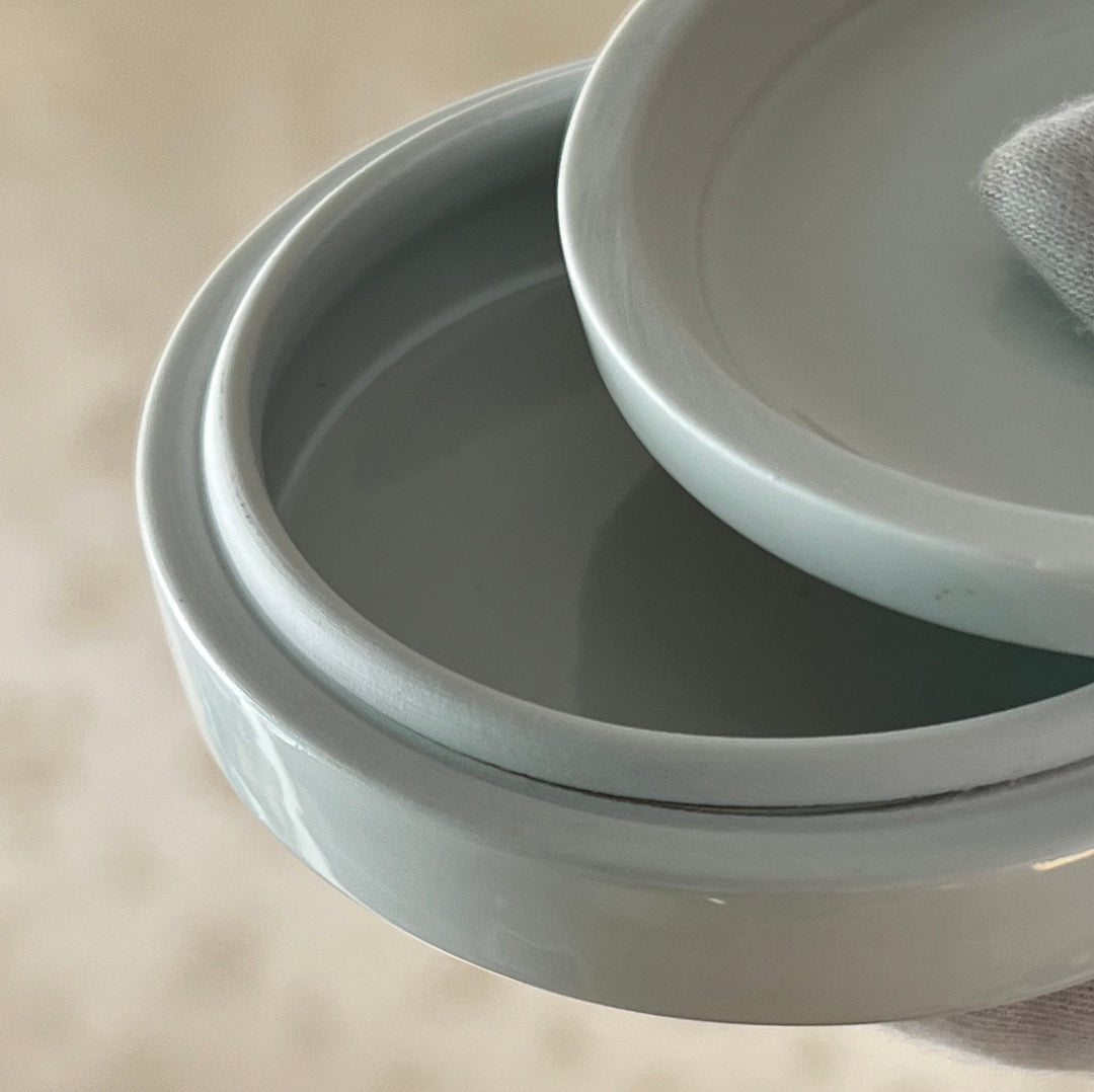 White Porcelain Covered Box: Lotus Motif by Master Artisan