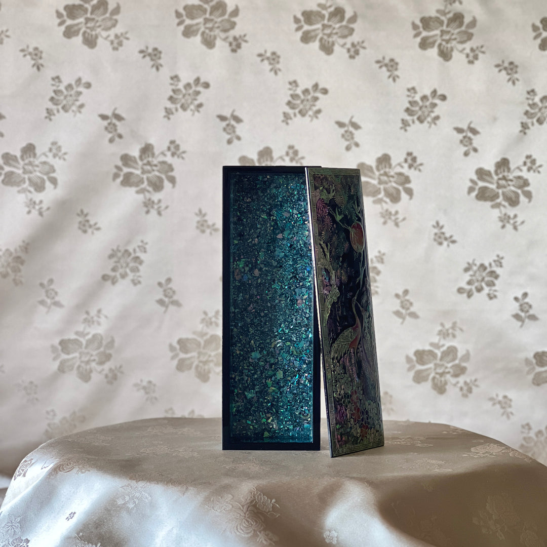Mother-of-Pearl Stationary Box: Crane, Pine and Plum Blossom Motif