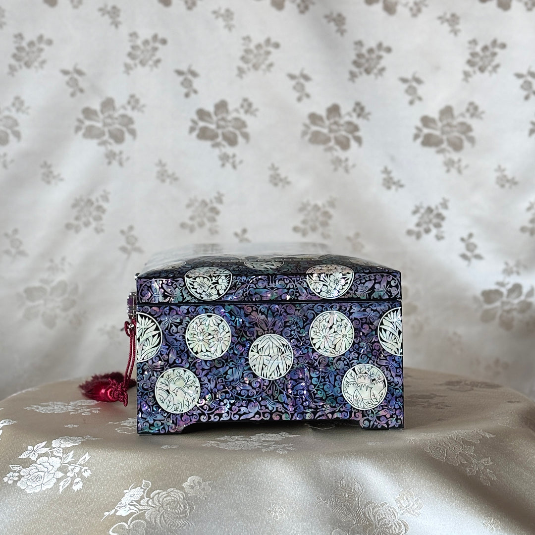 Mother-of-Pearl Jewelry Box: Crane Landscape with Longevity Symbols