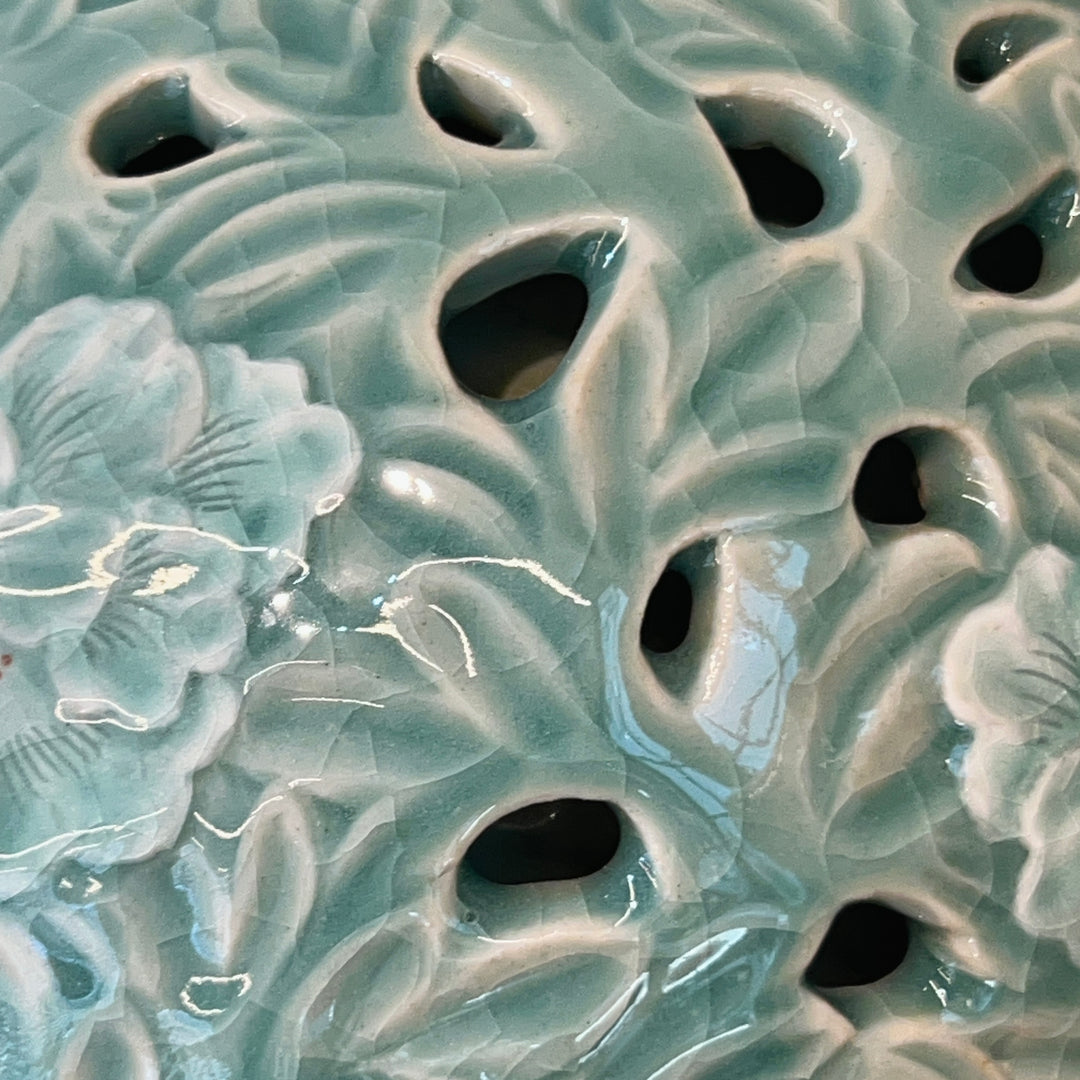 Celadon Vase: Double-Wall Openwork Design with Peony Motif by Master Artisan