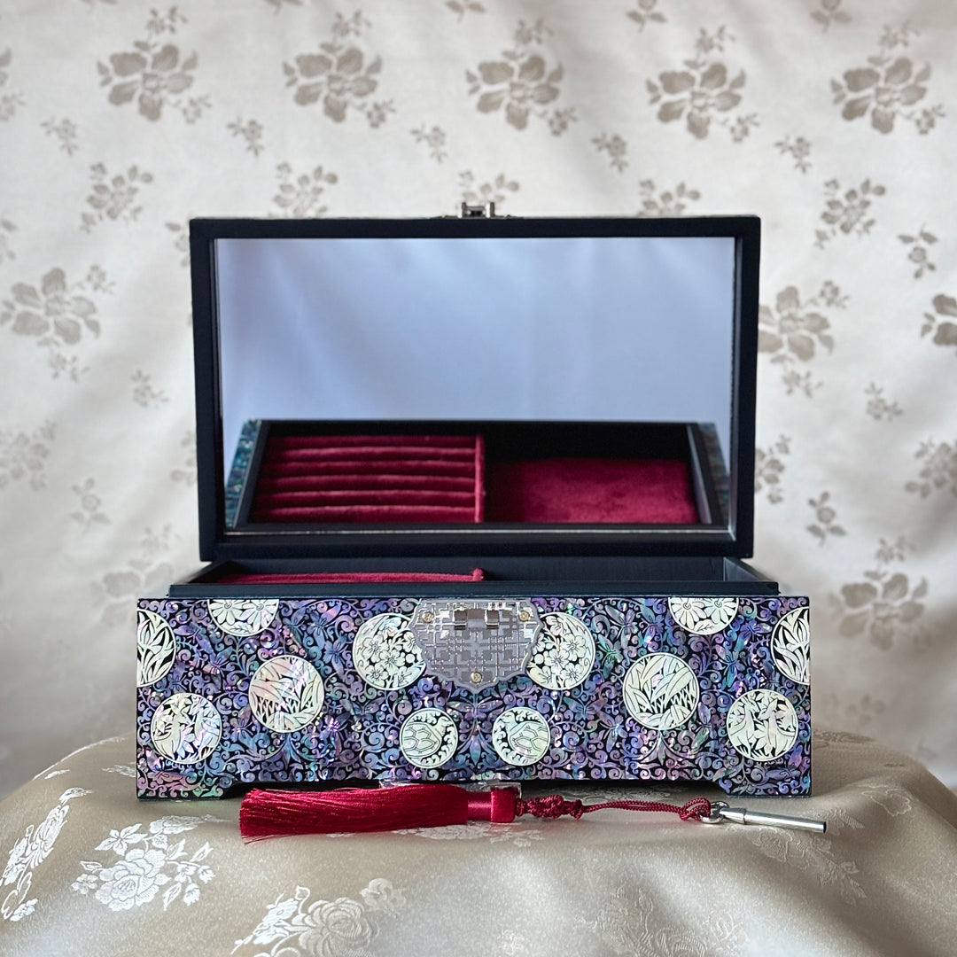 Mother-of-Pearl Jewelry Box: Crane Landscape with Longevity Symbols