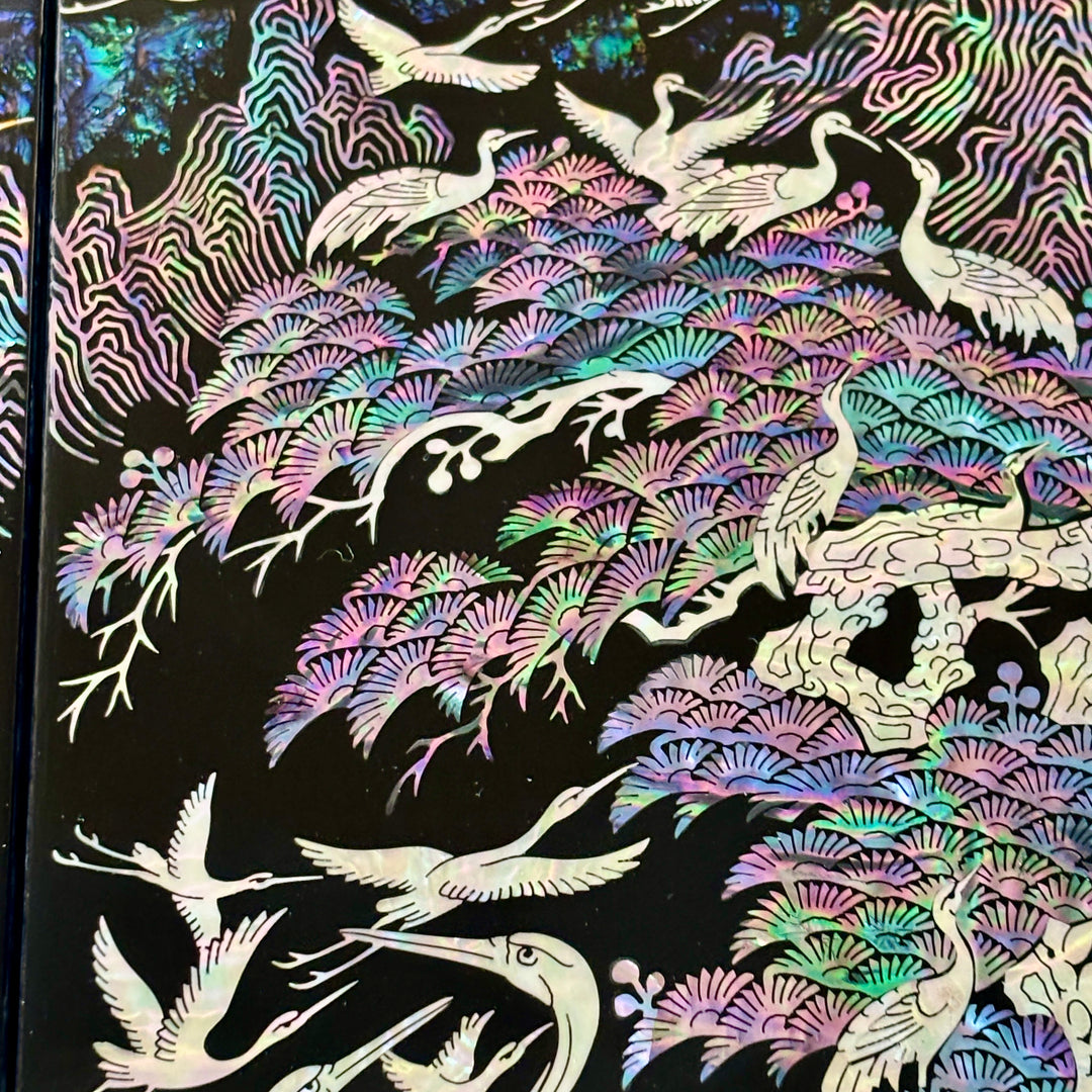 Mother of Pearl Folding Screen: One Hundred Cranes Motif