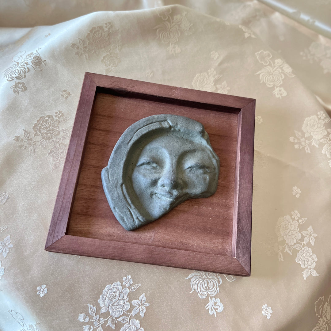 Silla Earthenware Framed Roof-End Tile (Sumaksae): Smiling Human Face Motif