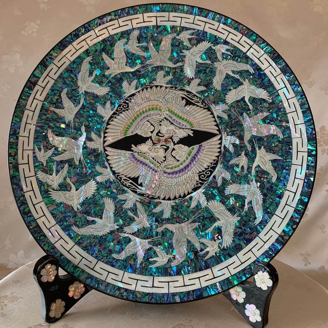 Mother of Pearl Wooden Plate with Crane Pattern (자개 쌍학문 접시)