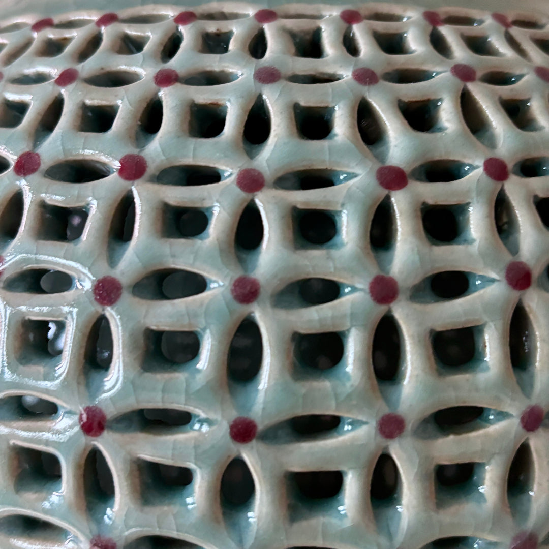 Celadon Vase with Double-Wall Chilbo Openwork and Inlaid Chrysanthemum Motif