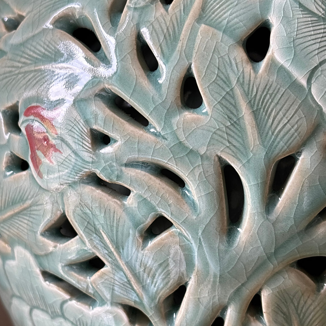 Celadon Vase with Relief-Carved Peony Motif and Double-Wall Openwork