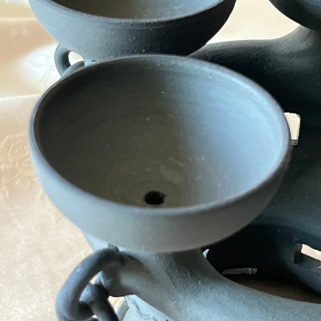 Silla Earthenware Five-Wick Oil Lamp: Ring-Ornamented Form