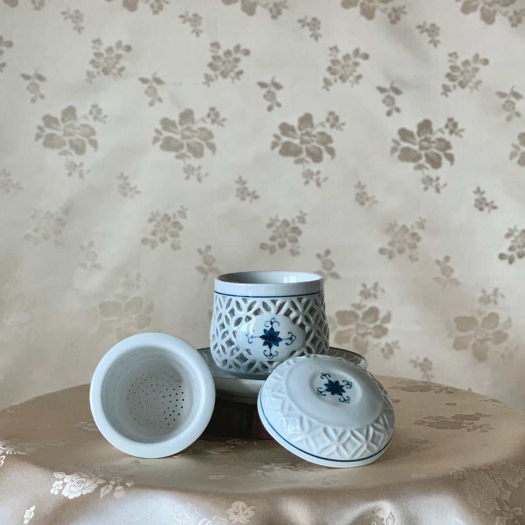 White Porcelain Double Wall Openwork Tea Cup with Chrysanthemum and Chilbo Pattern (백자 국화 칠보문 이중투각 찻잔)
