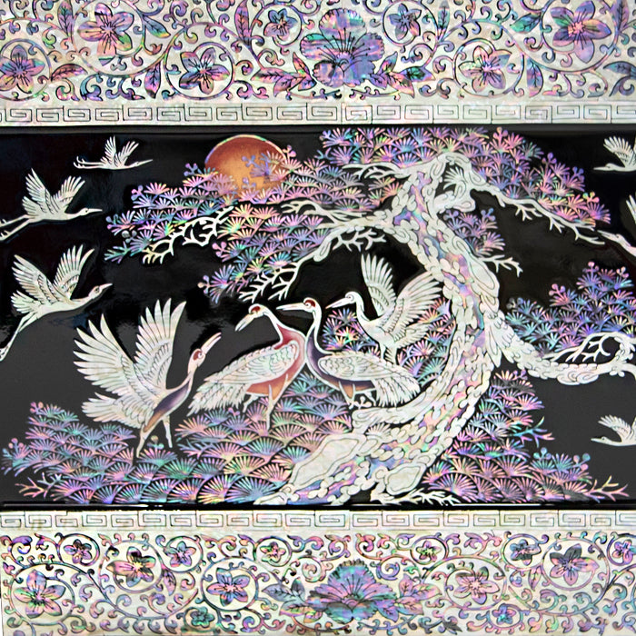 Mother-of-Pearl Folding Screen: Pine and Crane Landscape Motif