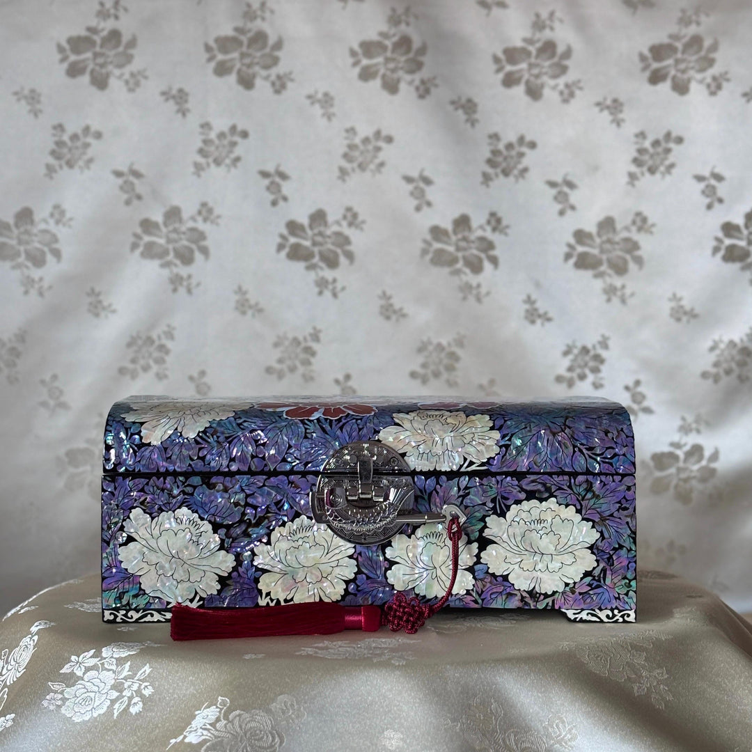 Mother of Pearl Jewelry Box: Peony Garden Motif