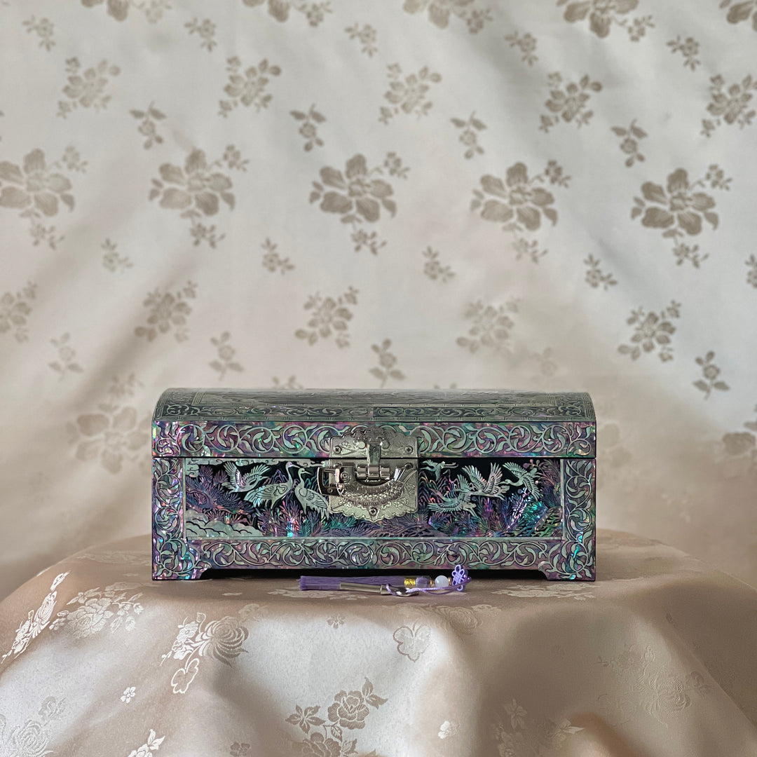 Mother-of-Pearl Jewelry Box: Auspicious Mountain Landscape with Cranes