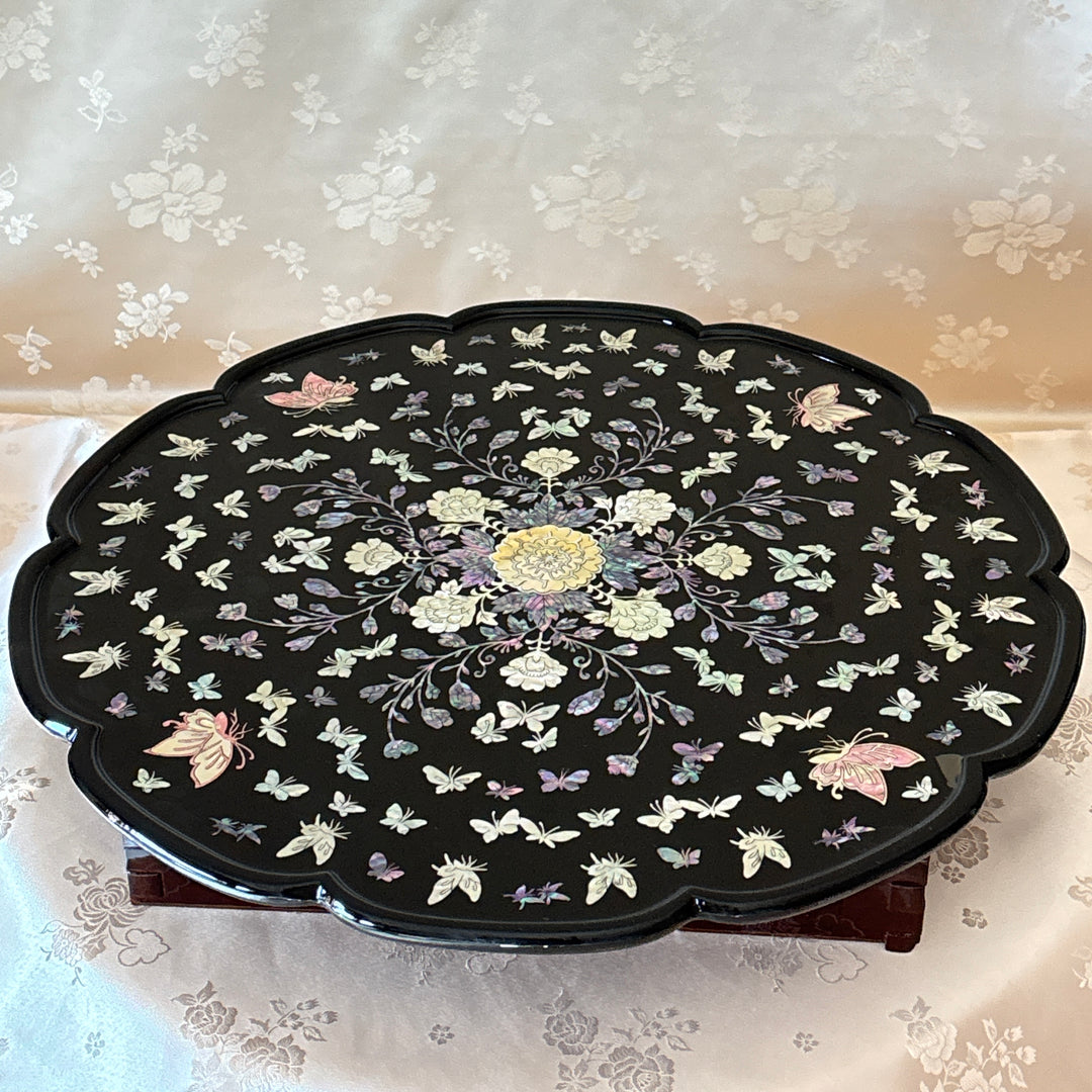 Mother-of-Pearl Folding Table (Soban): Peony and Butterfly Motif, Flower Form