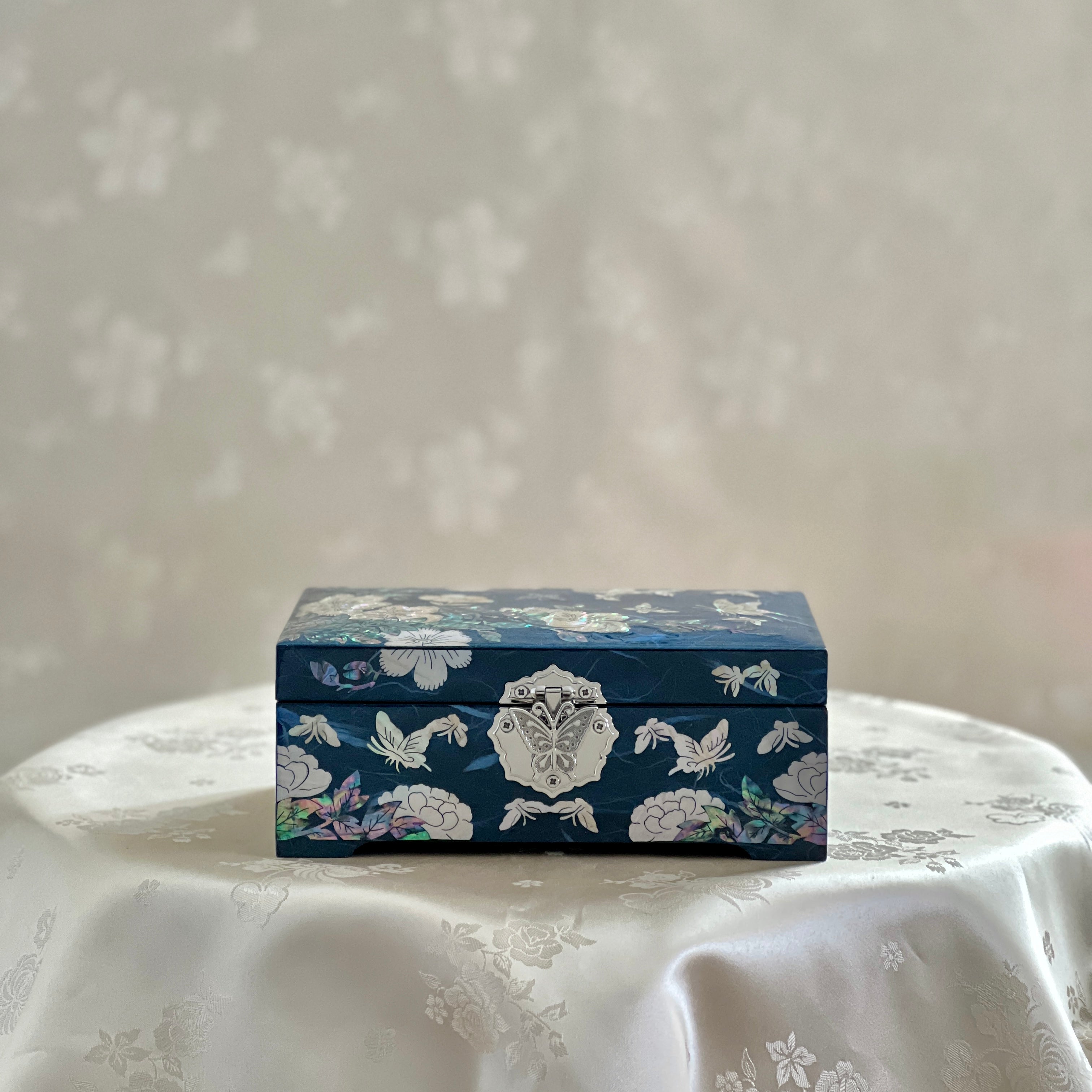 Mother of Pearl Jewelry Box: Butterfly & Plum on Navy – ArtinKo