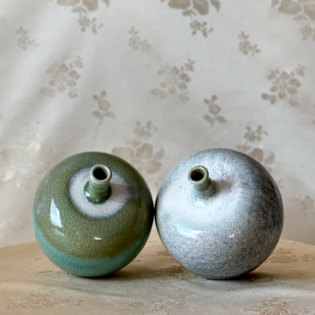 Korean Double-Glazed Celadon Vase Set: by Master Artisan