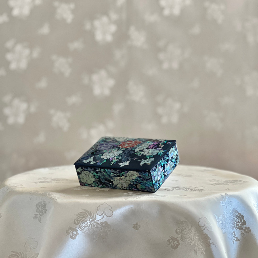 Mother of Pearl Jewelry or Business Card Box with Butterfly and Peony Pattern (자개 호접 목단문 명함 보관함)