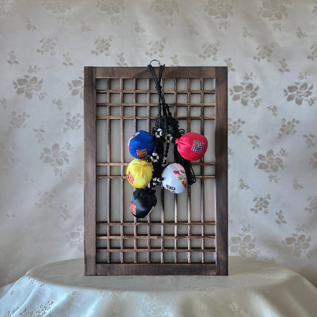 Traditional Dohl Belt with Lucky Bags Symbolic Accessory with Wooden Frame