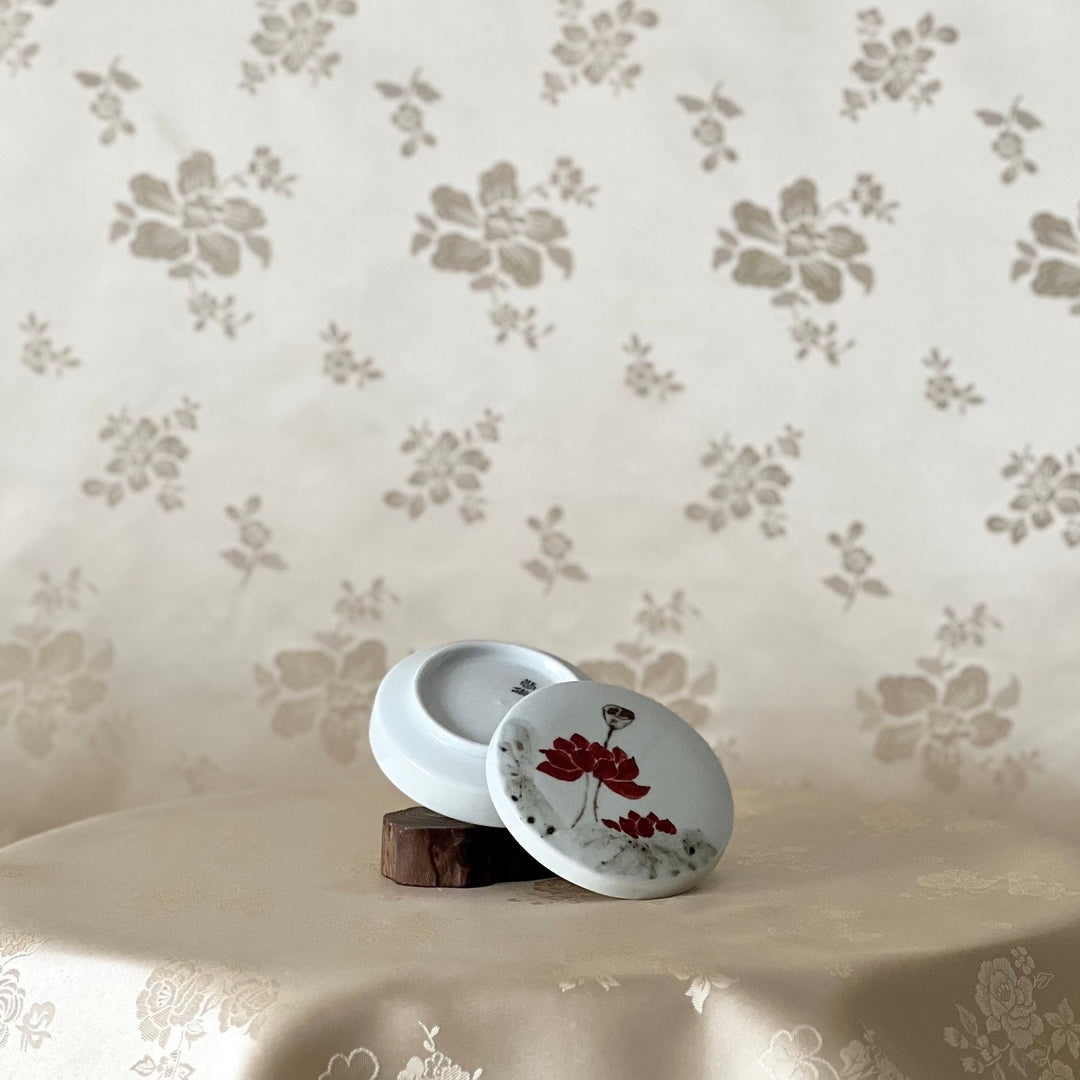White Porcelain Covered Box: Lotus Motif by Master Artisan