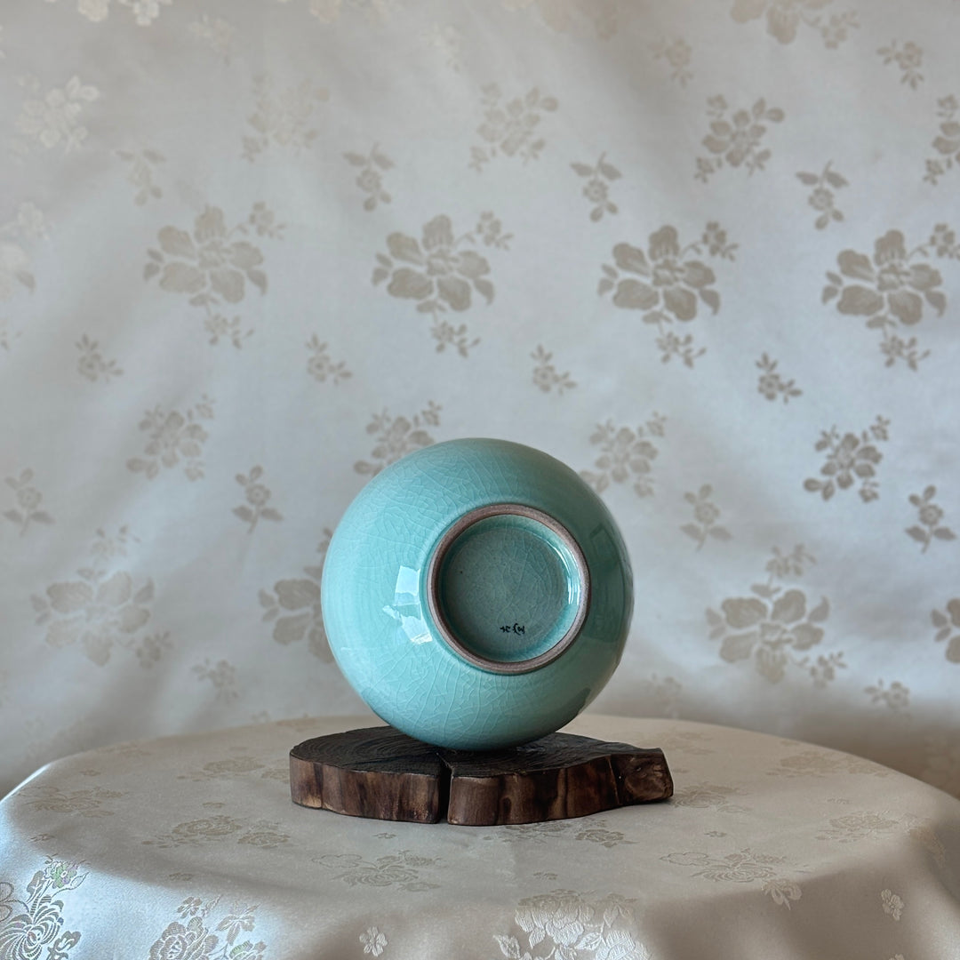 Celadon Vase: White Slip Sgraffito (Bakji) with Plum Blossom and Crane Motif