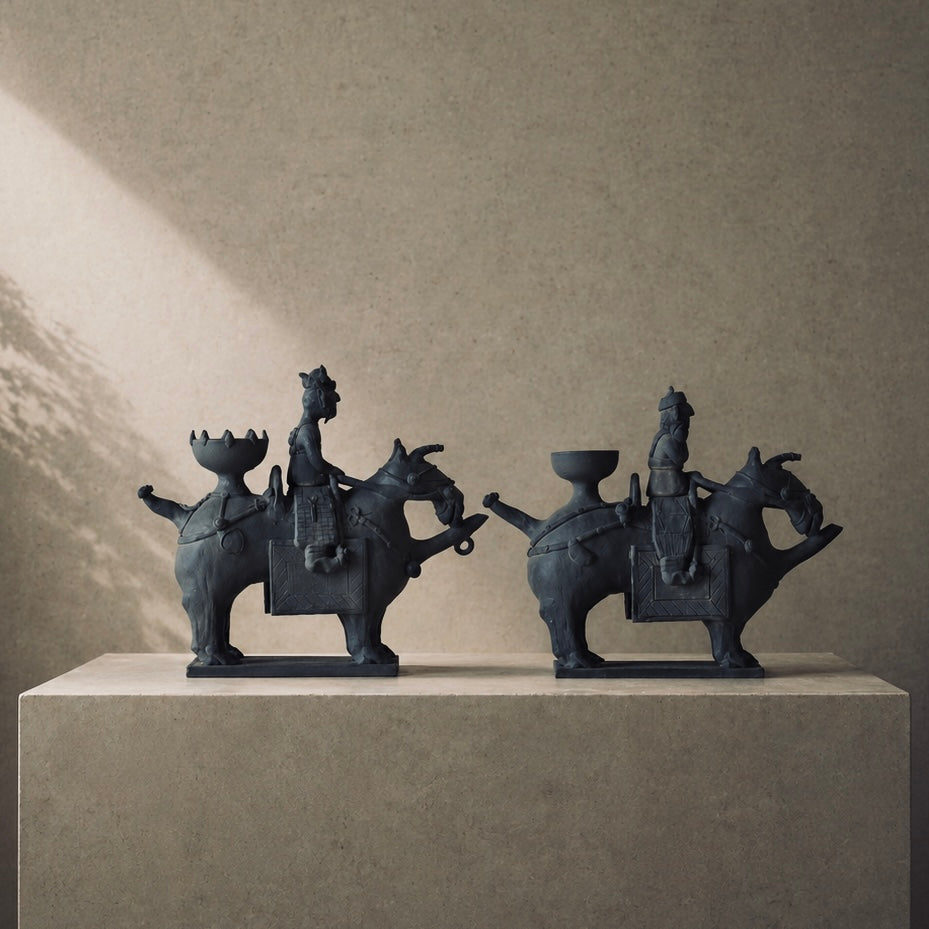 Silla Earthenware: Paired Horse-and-Rider Vessels with Master and Attendant Figures