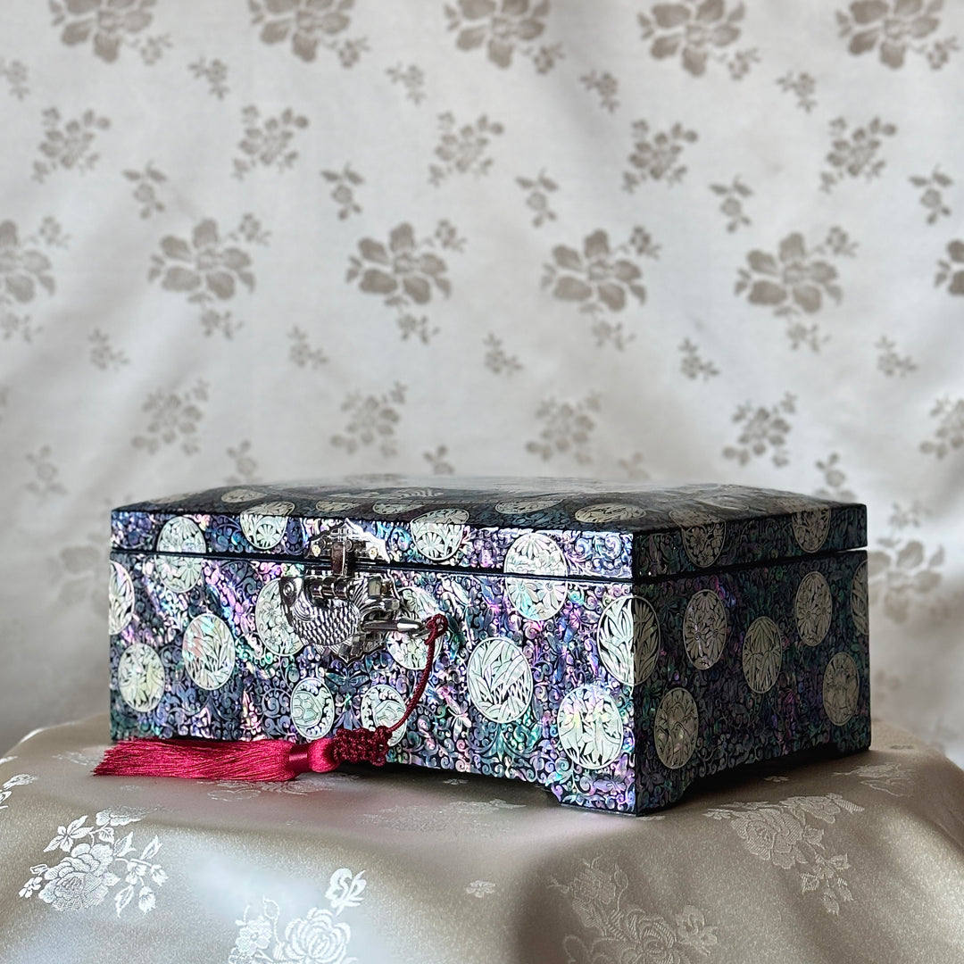 Mother-of-Pearl Jewelry Box: Crane Landscape with Longevity Symbols