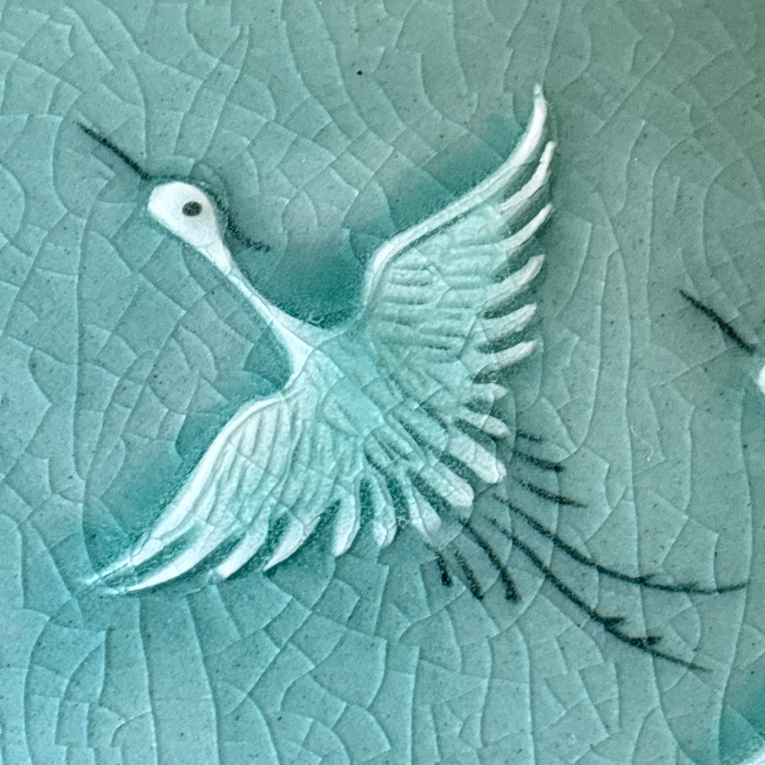Celadon Vase: High-Relief Pair of Cranes by Master Artisan